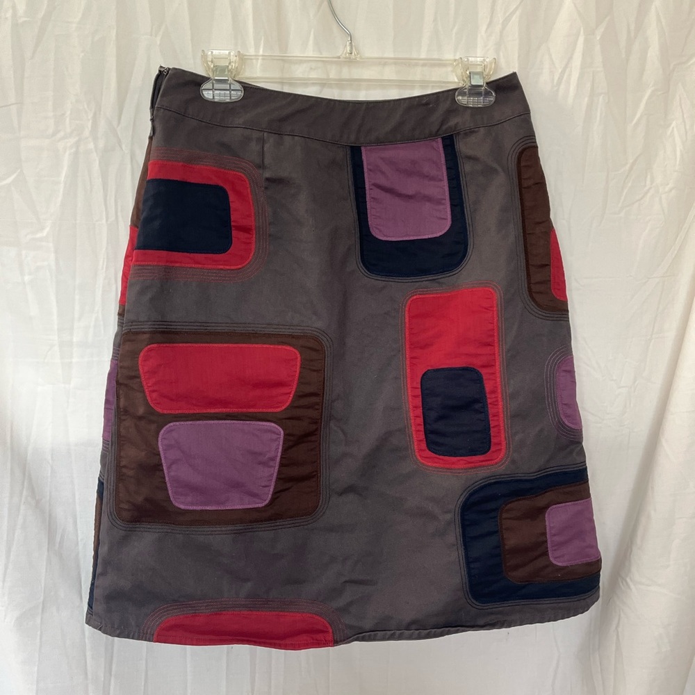 Boden Gray Appliqué Patchwork A-Line Skirt Size 6